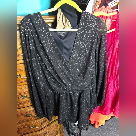 🍂🍁Lane Bryant NWOT Black Draped Foil-Print Faux-Wrap Top Plus Size 20 - Picture 4 of 5